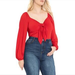 Eloquii Sweetheart Neck Long Puff Sleeve Top Red Tie Front Romantic Plus 18/20